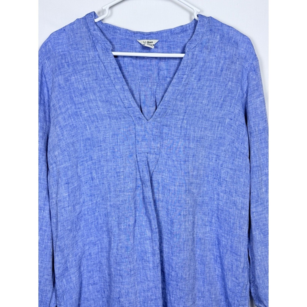 L.L.Bean 100% Linen Tunic Top Medium Blue Coastal Grandmother Beachy Boho - Picture 2 of 10